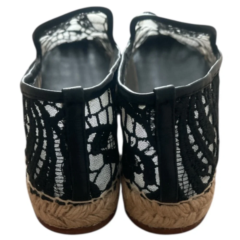 Elyse Walker Black Lace Espadrilles Size 36 Designer Lace Slip On Flats